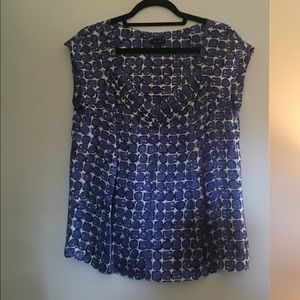 Nine West silk blue, black and white print blouse